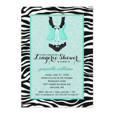 Fancy Wild Aqua Zebra Lingerie Shower Bachelorette Invitations