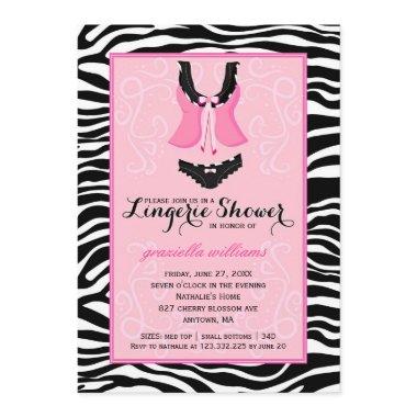 Fancy Wild Pink Zebra Lingerie Shower Bachelorette Invitations