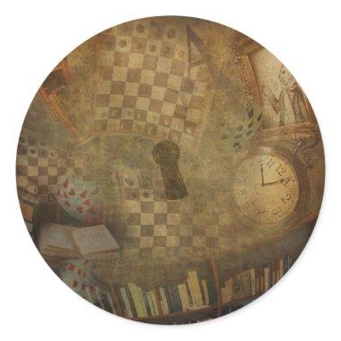 Fantasy Vintage Alice in Wonderland Birthday Party Classic Round Sticker