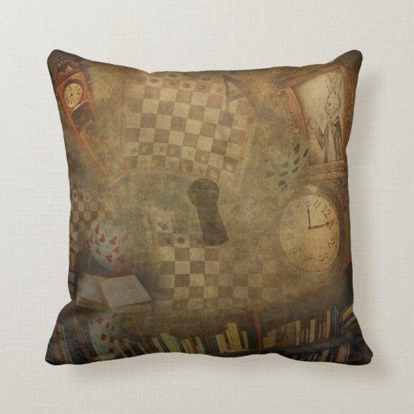 Fantasy Vintage Alice in Wonderland Office Bedroom Throw Pillow