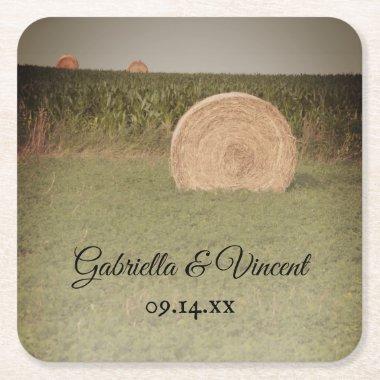 Farm Hay Bales Country Wedding Square Paper Coaster