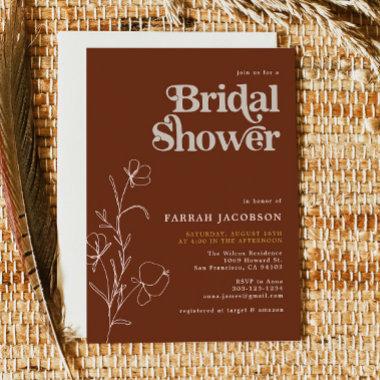 FARRAH Retro 70's Rust Mustard Bridal Shower Invitations