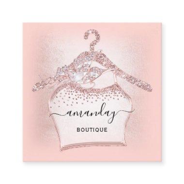 Fashion Blogger Rose Glitter Cloth Hanger Boutique Square Business Invitations