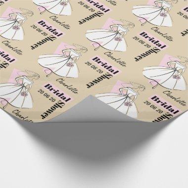 Fashion Bride Neutral Bridal Shower Date Name Wrapping Paper