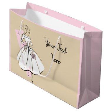 Fashion Bride Neutral Text gift bag large pink