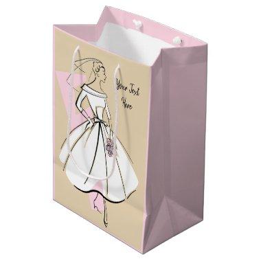 Fashion Bride Neutral Text gift bag medium pink