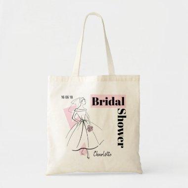 Fashion Bride Pink Bridal Shower Date Name budget Tote Bag