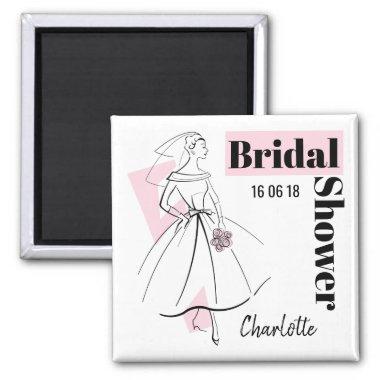 Fashion Bride Pink Bridal Shower Date Name square Magnet