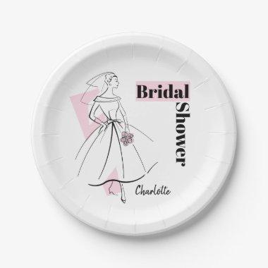 Fashion Bride Pink Bridal Shower Name paper plates
