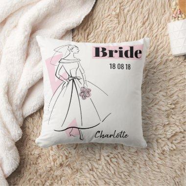 Fashion Bride Pink Bride Date Name throw pillow