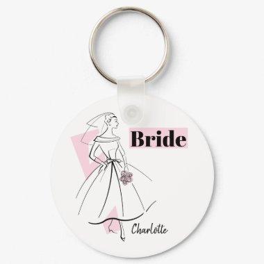 Fashion Bride Pink Bride Name keychain round