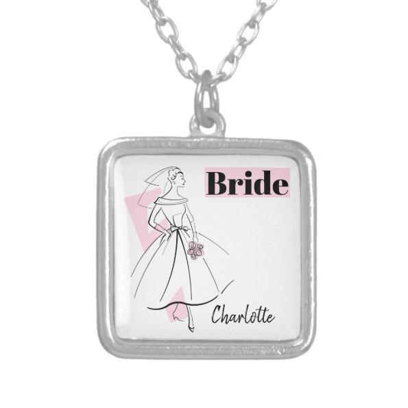 Fashion Bride Pink Bride Name necklace square