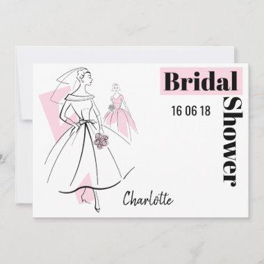 Fashion Bride Pink Group Bridal Shower horizontal Invitations