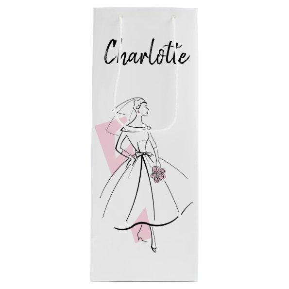 Fashion Bride Pink Name gift bag wine