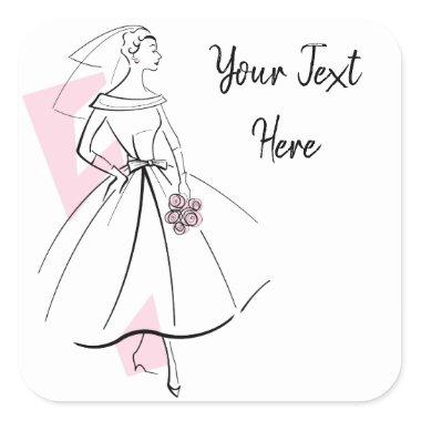 Fashion Bride Pink Text square Square Sticker