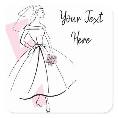 Fashion Bride Pink Text square Square Sticker