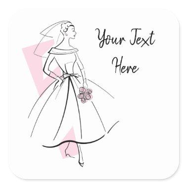 Fashion Bride Pink Text square Square Sticker