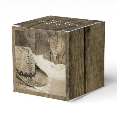 Faux Barn Wood and Cowboy Hat Western Wedding Favor Boxes