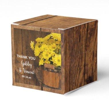 Faux Barn Wood Bucket and Yellow Daisies Wedding Favor Boxes