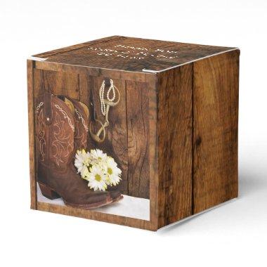 Faux Barn Wood Cowboy Boots Daisies Horse Wedding Favor Boxes