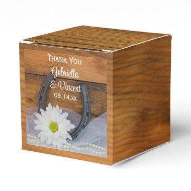 Faux Barn Wood Daisy and Horseshoe Western Wedding Favor Boxes