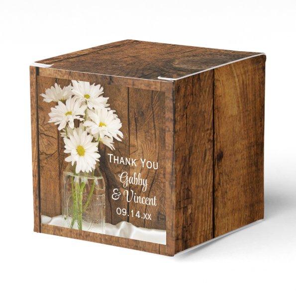 Faux Barn Wood Mason Jar and White Daisies Wedding Favor Box