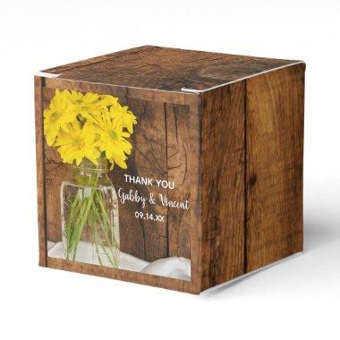 Faux Barn Wood Mason Jar Yellow Daisies Wedding Favor Boxes