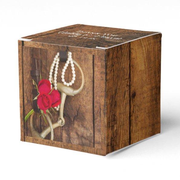 Faux Barn Wood Red Roses Horse Bit Western Wedding Favor Boxes