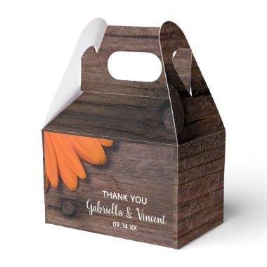 Faux Barn Wood Rustic Orange Daisy Wedding Favor Boxes