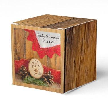 Faux Barn Wood Rustic Pines Red Lace Thank You Favor Boxes