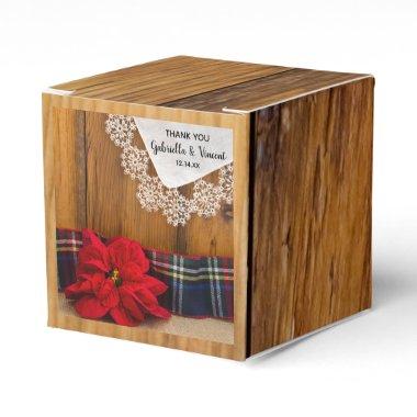 Faux Barn Wood Rustic Poinsettia Winter Wedding Favor Boxes