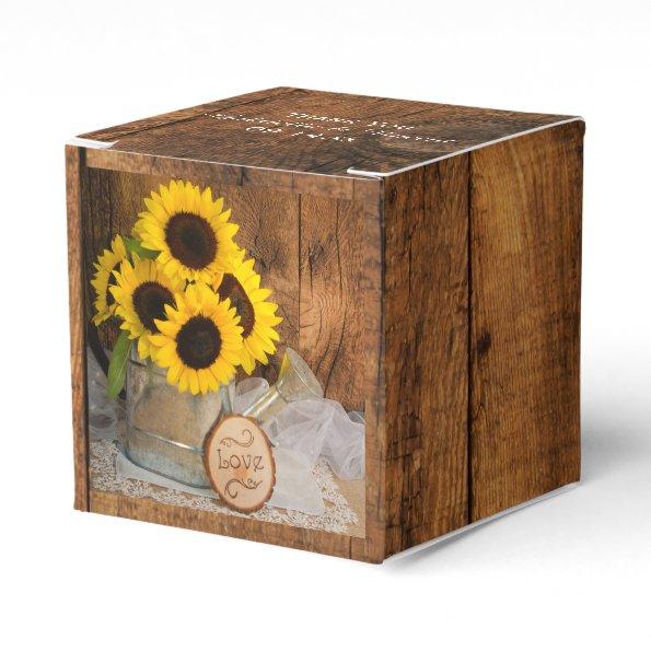 Faux Barn Wood, Sunflower and Watering Can Wedding Favor Box