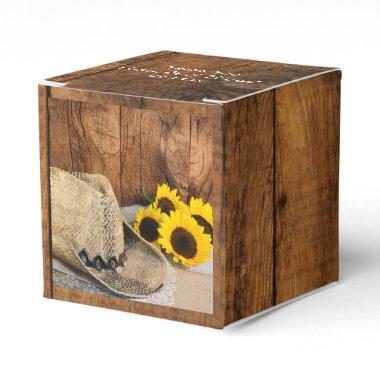 Faux Barn Wood, Sunflowers, Cowboy Hat Wedding Favor Boxes