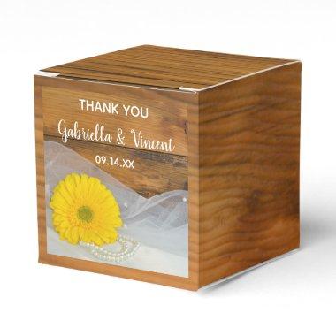 Faux Barn Wood Yellow Daisy and Pearls Wedding Favor Boxes