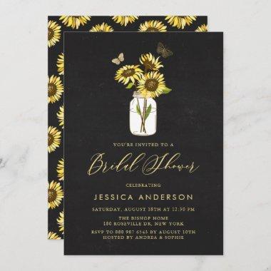 Faux Chalkboard Yellow Sunflowers Bridal Shower Invitations