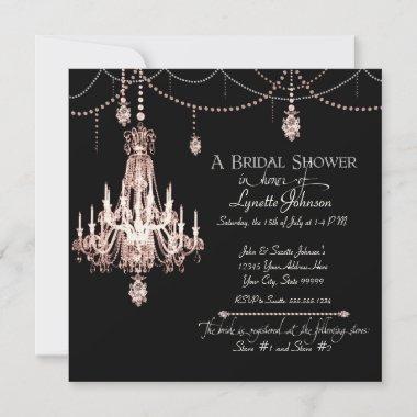 FAUX French Crystal Chandelier Draped Pearls Party Invitations
