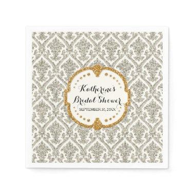 Faux Glitter Damask Bridal Shower Party Decor Paper Napkins