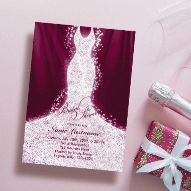 Faux Glitter Dress Burgundy Bridal Shower Invite