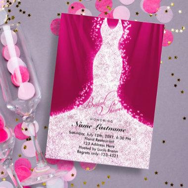 Faux Glitter Dress on Pink Bridal Shower Invite