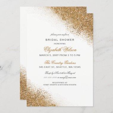 FAUX Glitter Dust White & Gold Bridal Shower Invitations