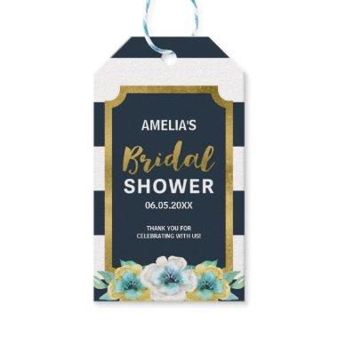 Faux Gold, Blue & White Floral Bridal Shower Gift Tags