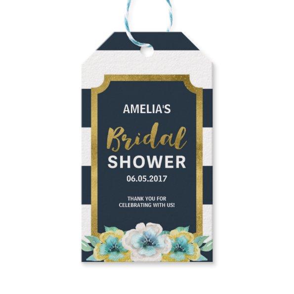 Faux Gold, Blue & White Floral Bridal Shower Gift Tags