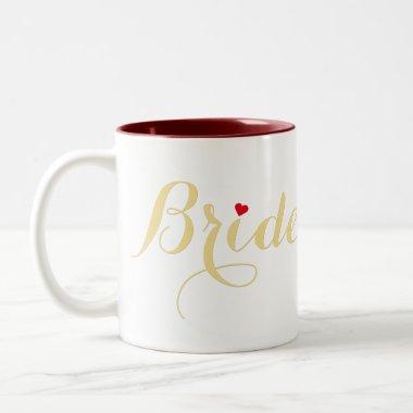 Faux Gold Bride Bridal Shower Wedding Party Heart Two-Tone Coffee Mug