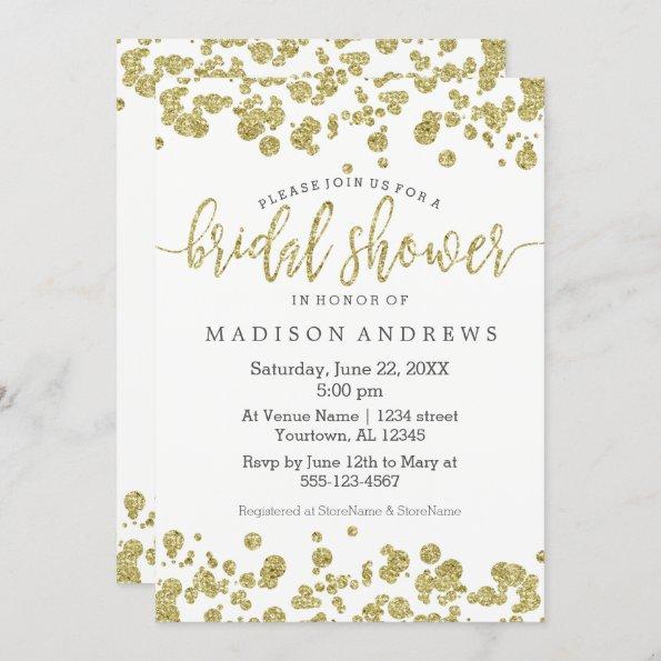 Faux Gold Confetti Bling Bridal Shower Invitations