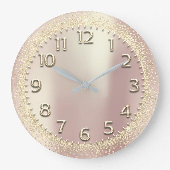 Faux Gold Crystals Glitter Arabic Numbers Rose Large Clock