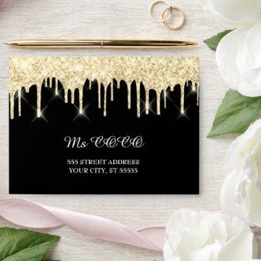 Faux Gold Drips Wedding Black Corporate Envelope