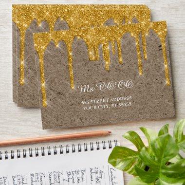 Faux Gold Drips Wedding Kraft Paper Effect Envelope
