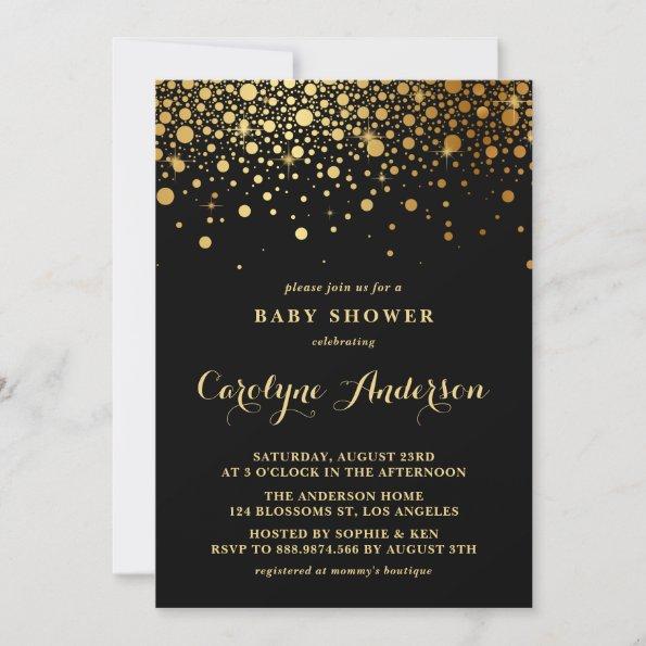 Faux Gold Foil Confetti | Black Bridal Shower Invitations