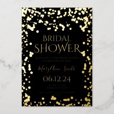Faux Gold Foil Confetti Bridal Shower Black Foil Invitations