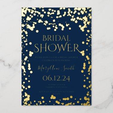 Faux Gold Foil Confetti Bridal Shower Navy Blue Foil Invitations